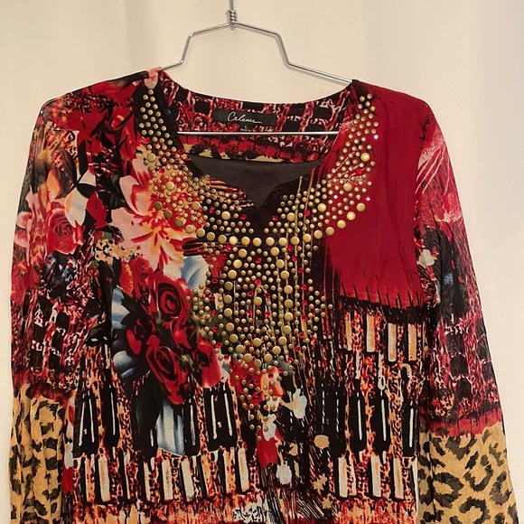 Calessa Red Printed Mesh Dress - Picture 1 of 8